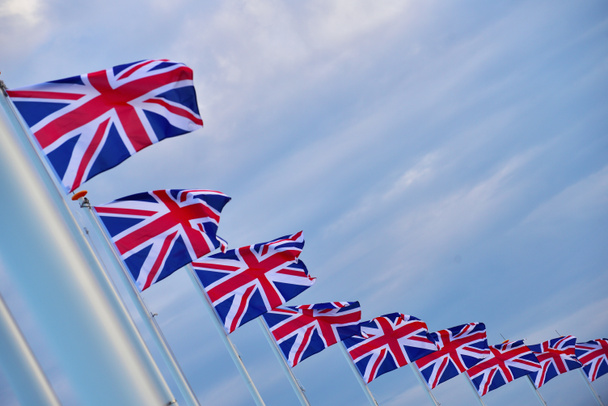 Reihe von Union Jack, bekannt als die königliche Gewerkschaftsfahne, die Nationalflagge des vereinigten Königreichs. - Foto, Bild