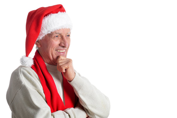 Portrait of happy senior man in Santa hat isolated on white background  - Valokuva, kuva
