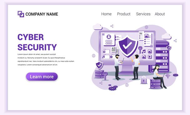 Modern flat design concept of Cyber security with characters che - Vector, Image