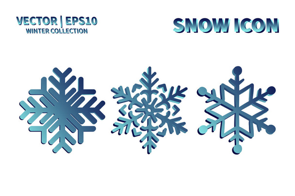 Snowflake vector icon set. Christmas and winter snow flake element collection. Isolated flat new year holiday decoration illustration template. Cold weather object design silhouette symbol - Vector, Image