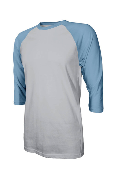Muestre su propio logotipo de diseños en esta camiseta de béisbol con mangas de tres cuartos delantera en ángulo Mock Up In Harbor Mist Color. Promover su ropa a través de este fotorrealista Mock up
 - Foto, imagen