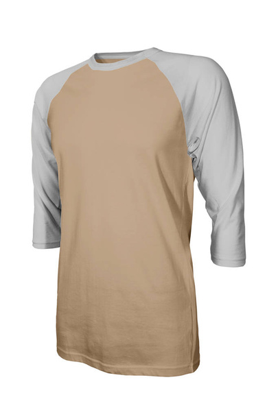 Showcase your own designs logo on this Angled Front Three Quarter Sleeves Baseball Tshirt Mock Up In Iced Coffee Color. Promote your clothing across with this photorealistic Mock up - Photo, Image