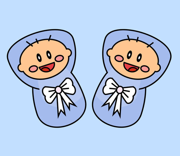 Dos bebés sobre un fondo azul. Los chicos gemelos Cartoon. Ilustración vectorial
. - Vector, imagen
