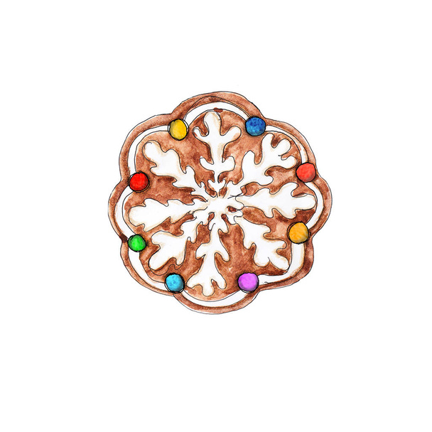 Christmas Gingerbread cookies  icon  watercolor  hand drawn artistic vintage ornament decoration object isolated on white - Фото, изображение