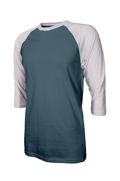 Açılı Üç Çeyrek Kollu Beyzbol Tişörtü Yansıyan Göl Rengi 'nde kendi logonuzu gösterin. Elbiselerinizi bu fotorealistik modelle karşıdan karşıya geçirin. - Fotoğraf, Görsel
