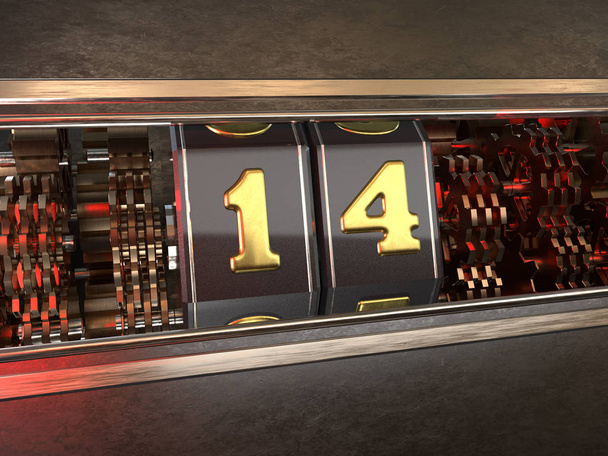 nummer 14 (nummer veertien) stijl van slot machine - Foto, afbeelding