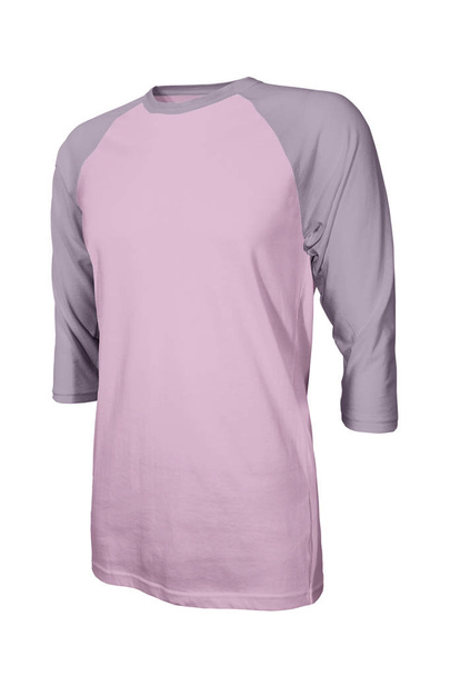 Muestre su propio logotipo de diseños en esta camiseta de béisbol con mangas de tres cuartos de ángulo frontal simulada en color rosa lavanda. Promover su ropa a través de este fotorrealista Mock up
 - Foto, Imagen