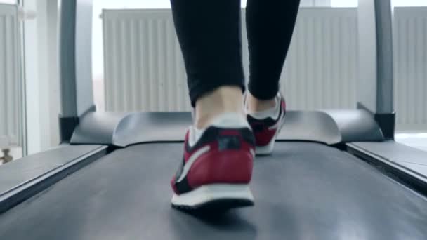 cinta de correr, hombre pies en zapatos deportivos en simulador en el gimnasio
 - Imágenes, Vídeo