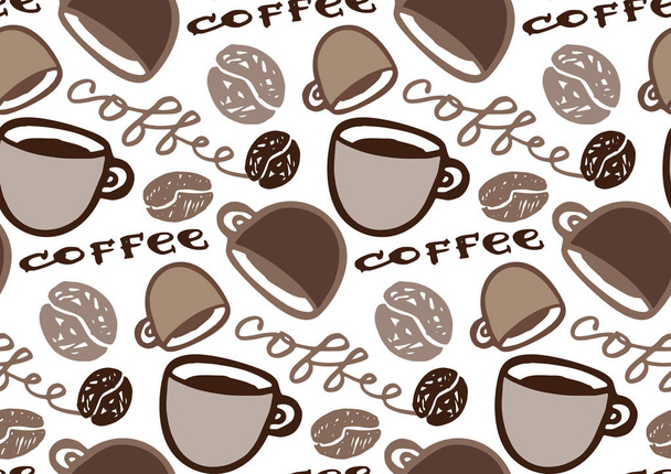 Καφές φλιτζάνι χέρι σχέδιο μοτίβο φόντο ταπετσαρία. Τέχνη του καφέ - Διάνυσμα, εικόνα