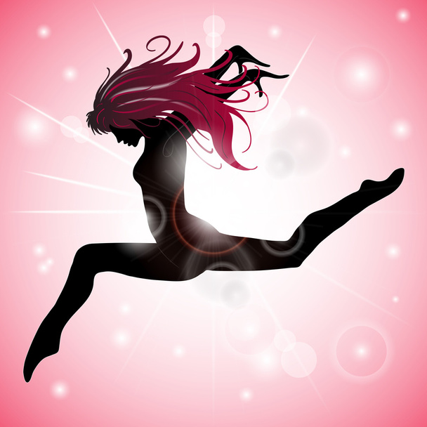 Fille sautante avec des reflets roses
 - Vecteur, image