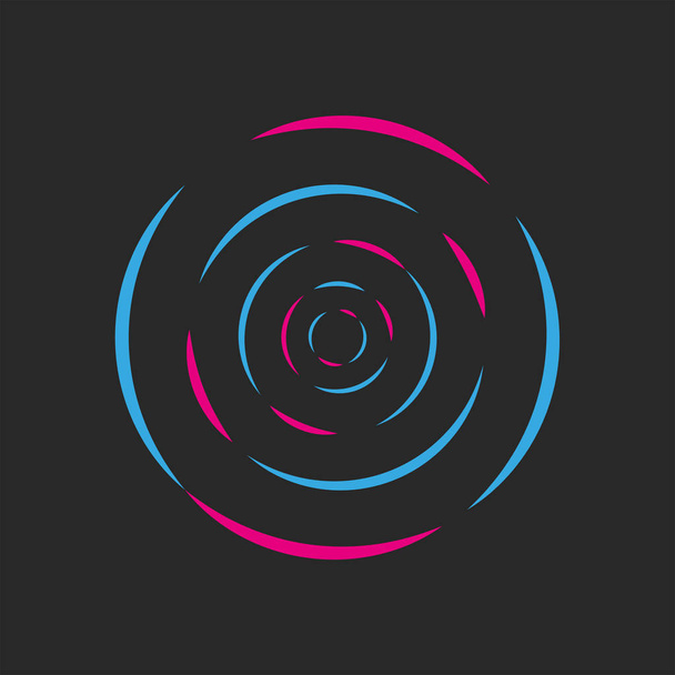 Στρογγυλή κύματα ήχου Dj λογότυπο οξύ νέον χρωματισμένα ακτινωτά κυματισμούς αφηρημένο γεωμετρικό σχήμα - Διάνυσμα, εικόνα