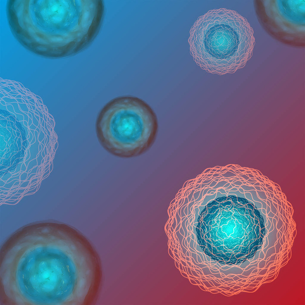 Őssejtek, vírusok vagy mikroorganizmusok 3d vektor háttér orvosi illusztráció tudományos cikkekhez. - Vektor, kép