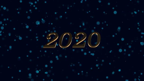 Animasyon Noel skeci, koyu mavi bir alanda uçan kar tanelerinin arka planında mutlu bir 2020 dileği. - Video, Çekim