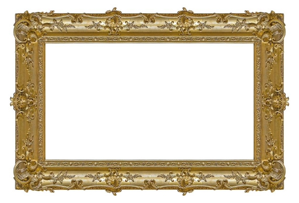 Beyaz arkaplanda izole edilmiş resimler, aynalar veya fotoğraf için panoramik altın çerçeve - Fotoğraf, Görsel