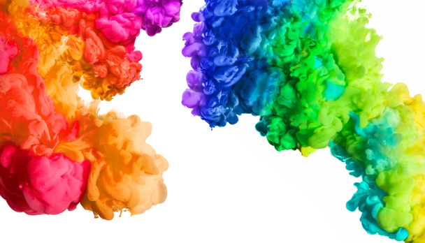 Sudaki Akrilik Mürekkep Gökkuşağı. Renk patlaması. Renkler festiv - Fotoğraf, Görsel