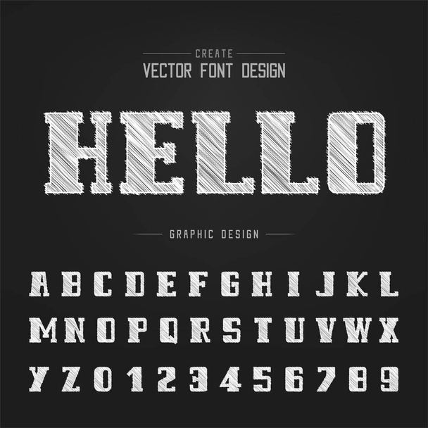 Bosquejo Negrita Fuente y vector de alfabeto, Diseño de guiones y números de tiza, Texto gráfico sobre fondo
 - Vector, imagen
