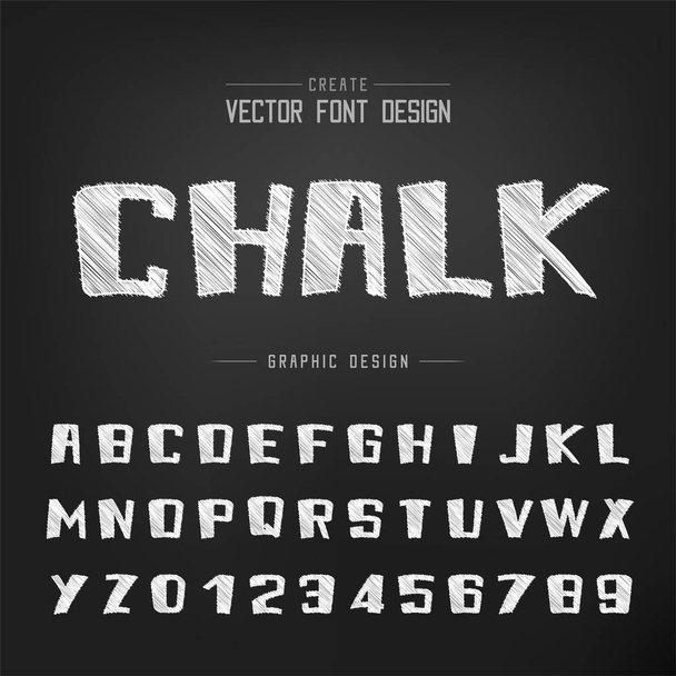 Sketch Rajzfilm betűtípus és ábécé vektor, Chalk Bold betűtípus és számtervezés, Grafikus szöveg a háttérben - Vektor, kép