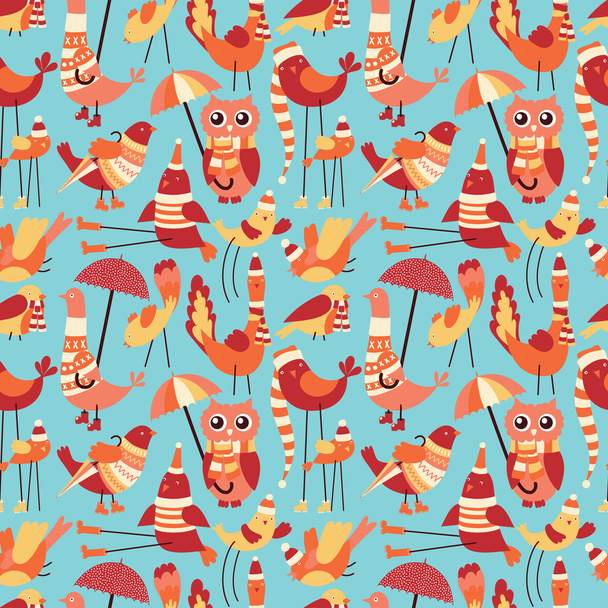 Vector seamless pattern with cute cartoon birds - ベクター画像