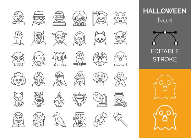 Halloween character vector set, line style editable stroke - Vector, Image