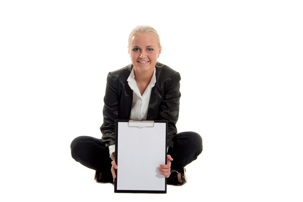 Businesswoman with folder siting - Φωτογραφία, εικόνα