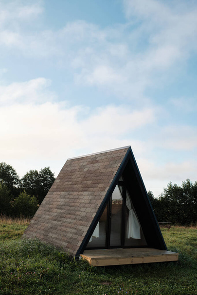 Wigwam in nature. Camping concept. Glamping. Country life - Zdjęcie, obraz