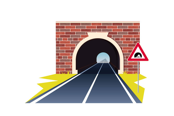 Tunnel road. Landscape in flat style, vector - Διάνυσμα, εικόνα