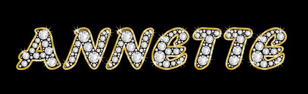 το όνομα annette γραμμένο bling διαμαντιών, με λαμπρό, λαμπρό χρυσό πλαίσιο - Φωτογραφία, εικόνα