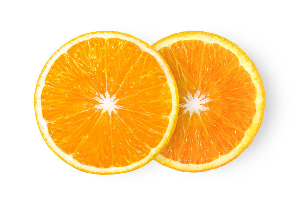 Beyaz arka planda izole edilmiş turuncu dilim. en üstteki görünüm - Fotoğraf, Görsel