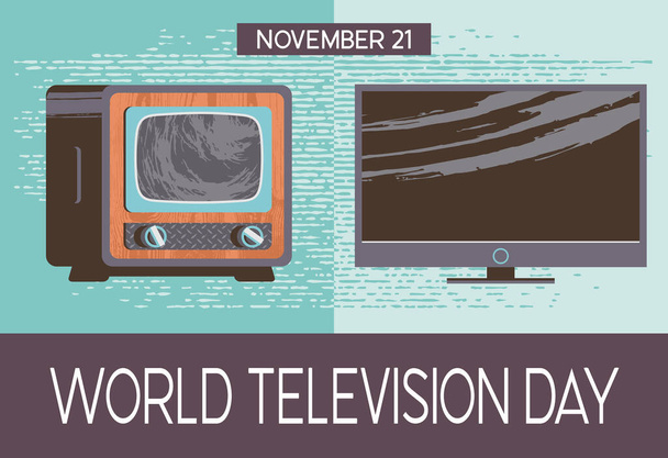21 Νοεμβρίου είναι η Παγκόσμια Ημέρα Τηλεόρασης. Εικονογράφηση διανύσματος σε ρετρό - Διάνυσμα, εικόνα