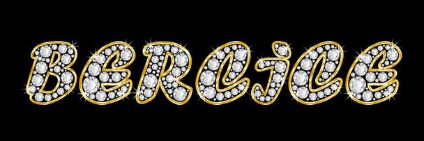 der Name bercice in Bling-Diamanten geschrieben, mit glänzend goldenem Rahmen - Foto, Bild