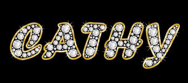 το όνομα cathy γραμμένο bling διαμαντιών, με λαμπρό, λαμπρό χρυσό πλαίσιο - Φωτογραφία, εικόνα