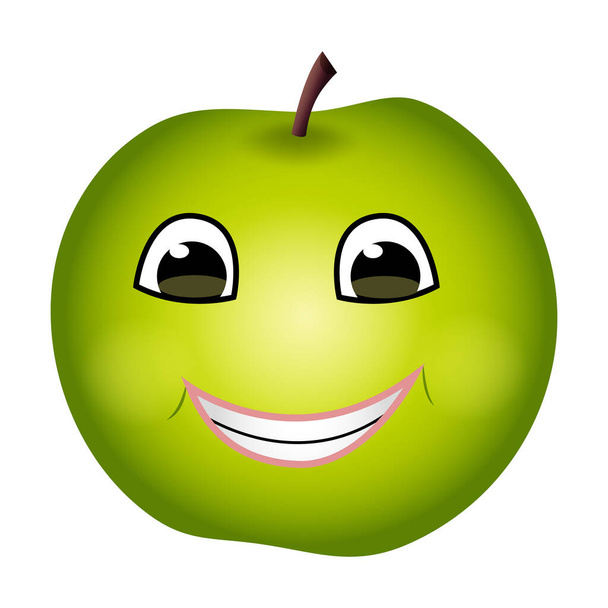 Дружнє симпатичне мультяшне зелене яблуко ізольоване на білому тлі. Плоский стиль
. - Вектор, зображення