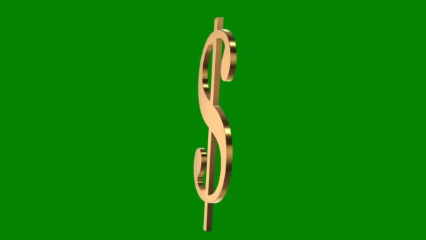 Gold US dollar currency symbol, short designation of the name of the monetary unit, rotates on a green background - 映像、動画