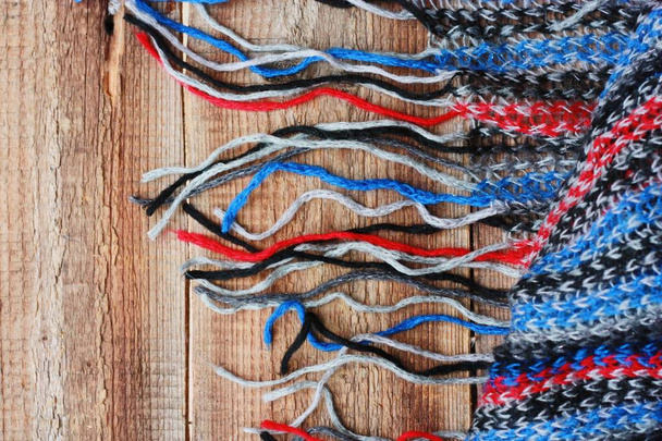 Beautiful blue and red scarf close up view - Photo, Image