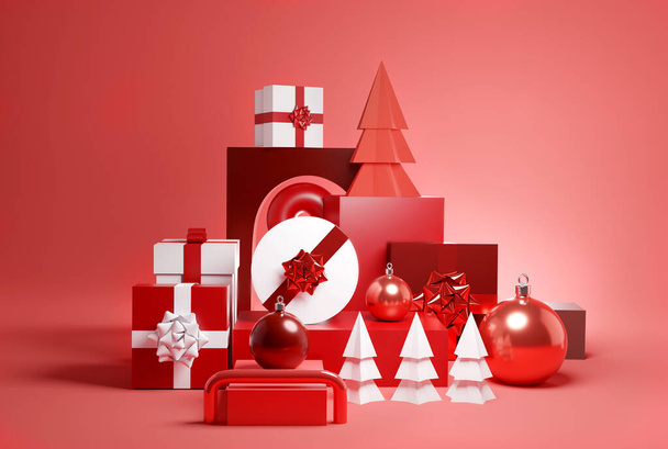 Red Abstract Christmas Background - Φωτογραφία, εικόνα