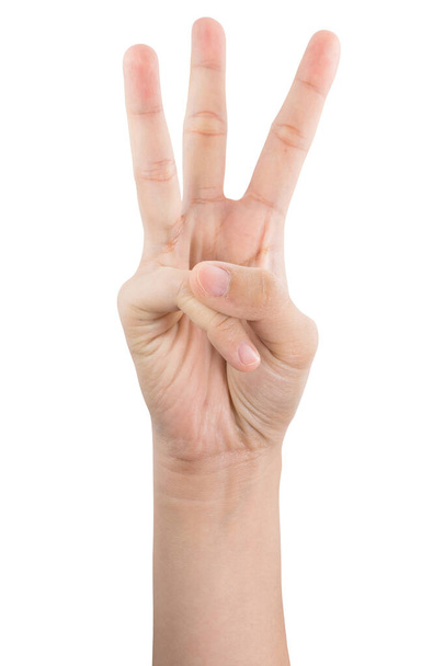 различные жесты и знак руки женщины изолированы на белом фоне с обрезкой пути
. - Фото, изображение