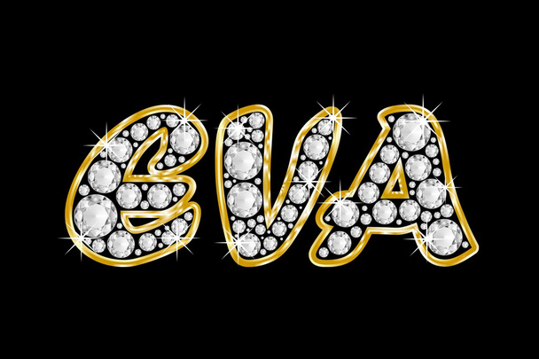 The name Eva spelled in bling diamonds, with shiny, brilliant golden frame - Photo, Image
