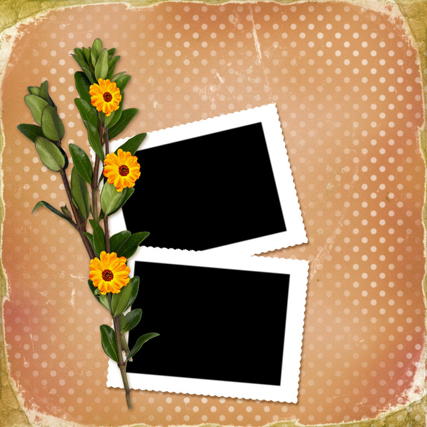 Card with bouquet on old grunge background - Foto, imagen