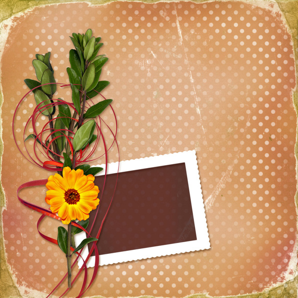 Card with bouquet on old grunge background - Fotó, kép
