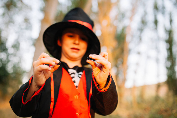 Αγόρι μεταμφιεσμένο σε αποκριές στο δάσος με βατόμουρα - Φωτογραφία, εικόνα