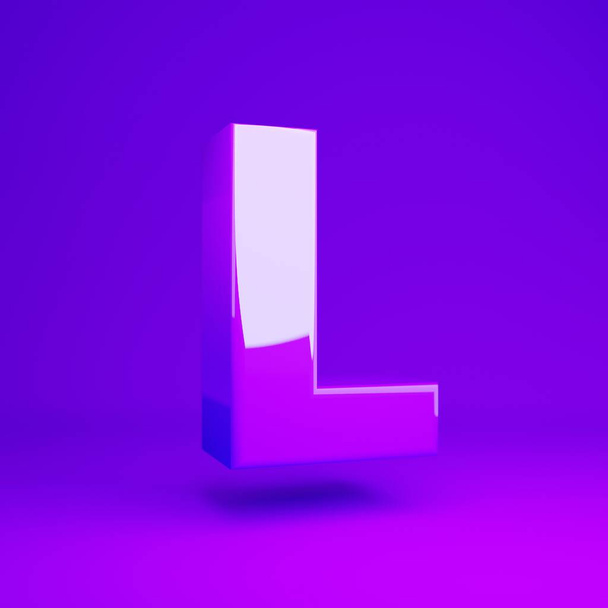 Glossy violet letter L uppercase violet matte background - Фото, изображение