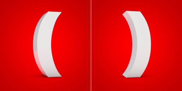 Kırmızı arkaplanda izole edilmiş beyaz 3d alfabe sembolleri yuvarlak parantez. - Fotoğraf, Görsel