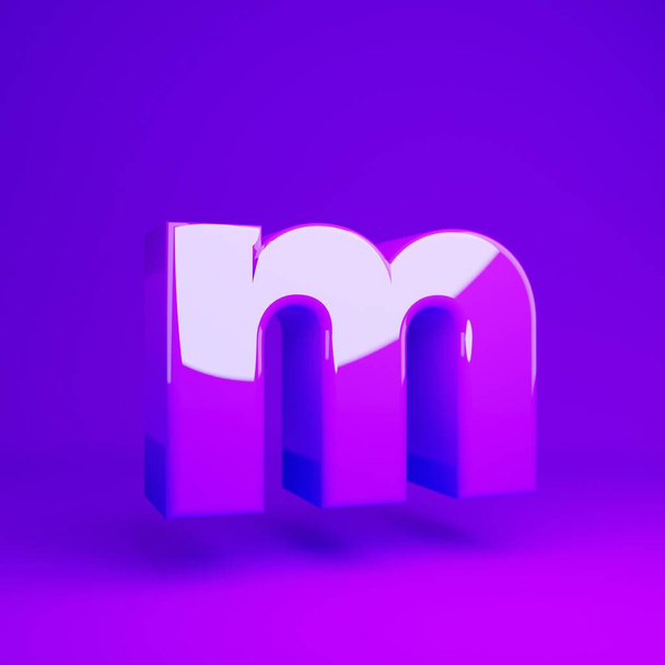 Glossy violet letter M lowercase violet matte background - Photo, Image