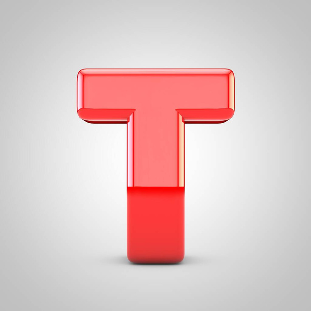 3D Red Letter T uppercase Isolated White Background - Photo, Image