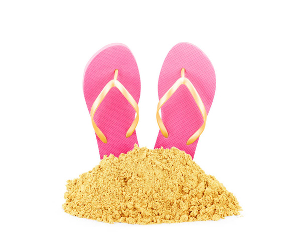 Flip-flops in the sand on a white background - Photo, Image