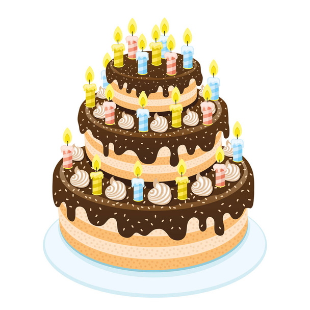 Beautiful sweet cake with candles on a white background. - ベクター画像
