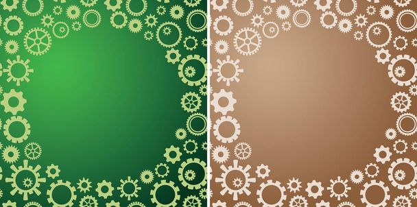 okrągłe ramki na zielonym i brązowym tle z gradientem - wektor z przekładniami - Wektor, obraz
