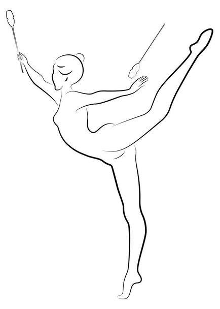 Gimnasia rítmica. La silueta de una chica con mazas. Gran gimnasta. La mujer es delgada y joven. Ilustración vectorial
 - Vector, imagen