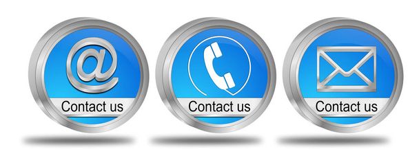 τρία μπλε κουμπιά επικοινωνήστε μαζί μας 3d εικονογράφηση - Φωτογραφία, εικόνα