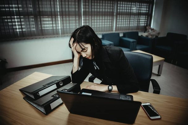 Business woman stress from boss,Secretary has a hard work,Thailand people,Worker no have ideas for work - Fotoğraf, Görsel